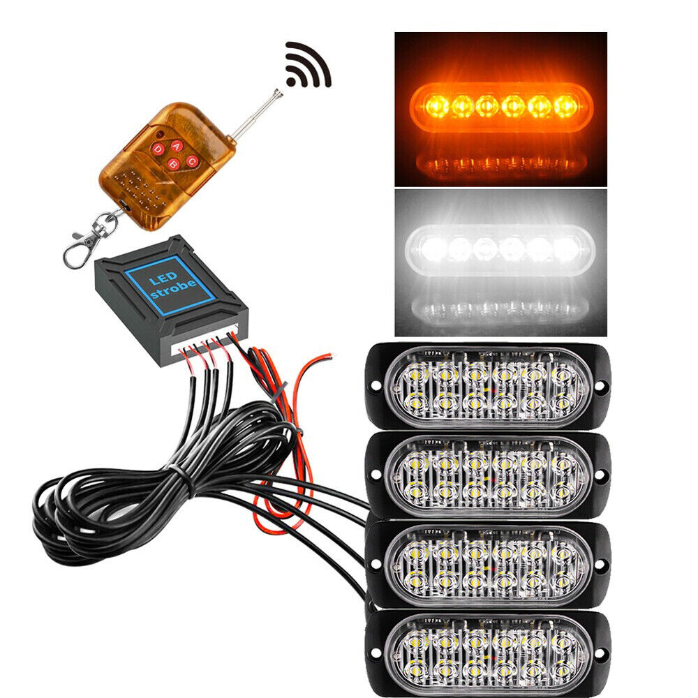 4x 12LED Amber Recovery Strobe Flashing Grille Lightbar Lamp Truck Beacon Light