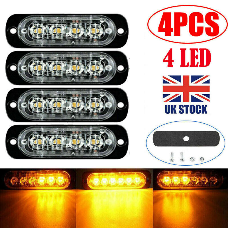 4x 4 LED Amber Recovery Strobe Flashing Grille Lightbar Lamp Truck Beacon Light