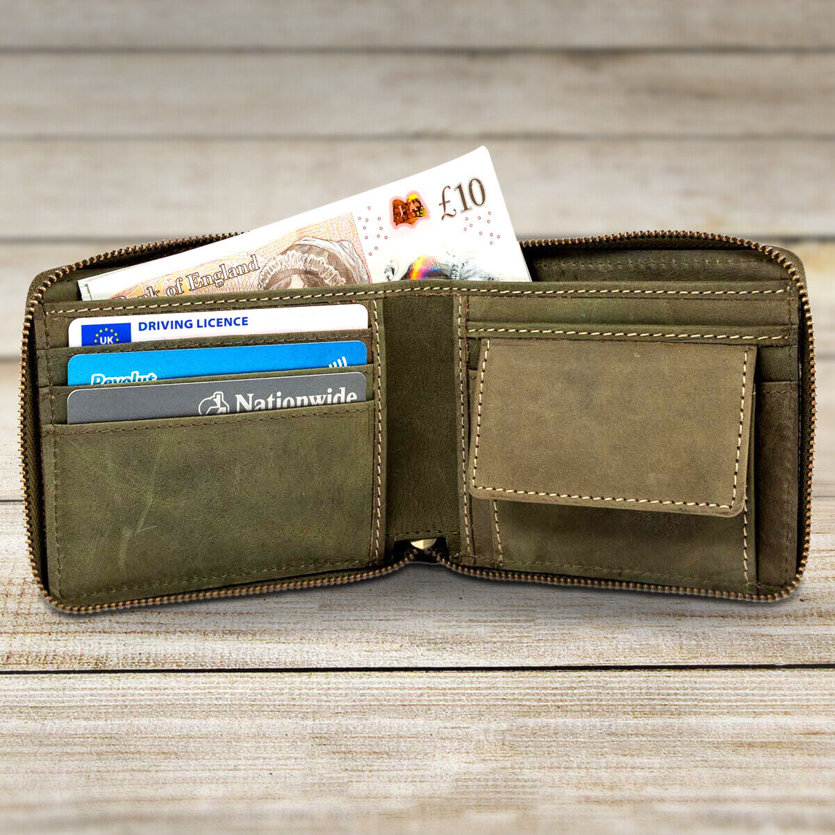 Genuine 100% Leather Wallet RFID Blocking Credit ID Card Holder Zip Closure UK