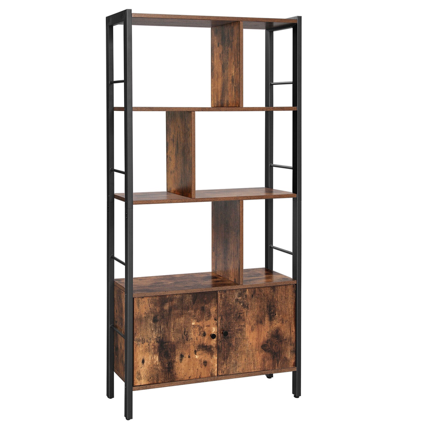 Bookcase 4-Tier Shelving Unit Display Plant Stand Metal Frame Rustic Brown