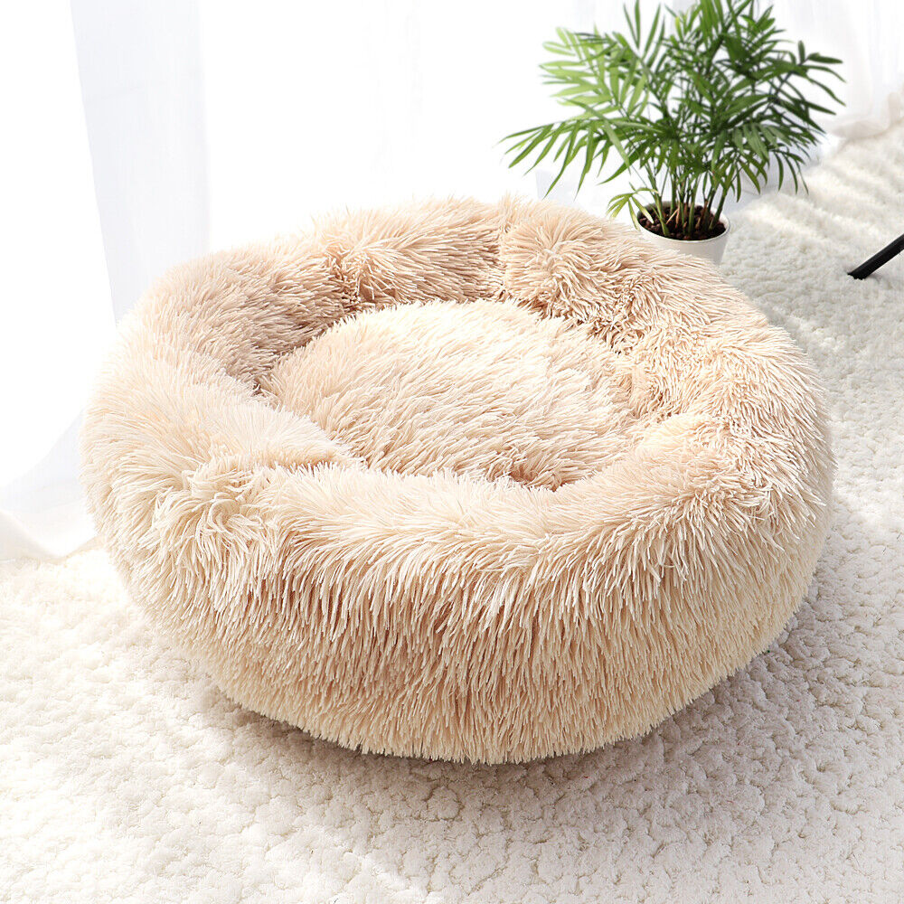Pet Dog Cat Calming Bed Comfy Round Plush Warm Fluffy Nest Mattress Donut Pad