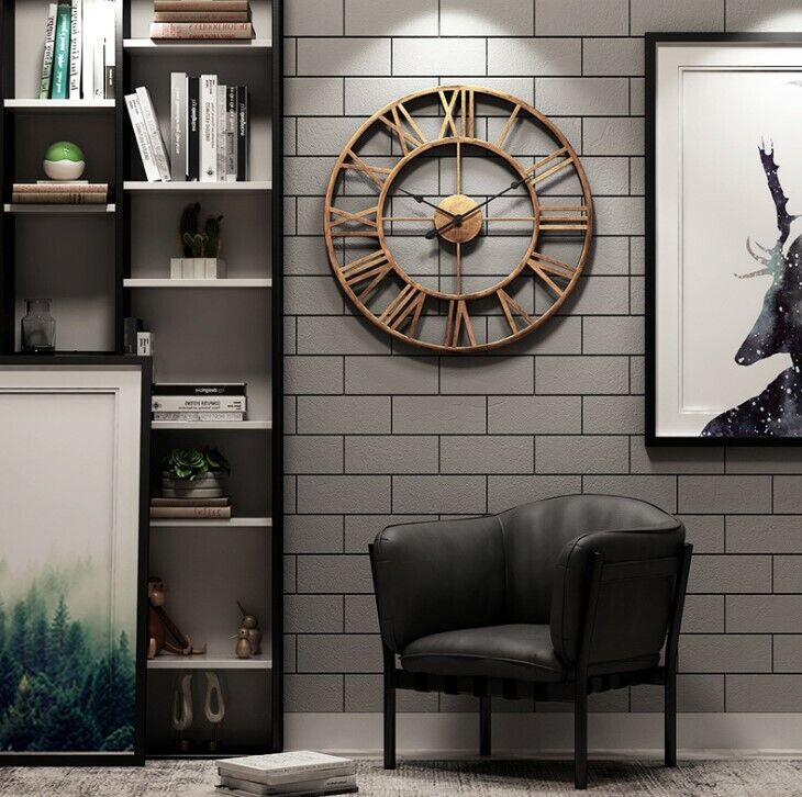 60CM Large Skeleton Metal Roman Wall Clock Big Numerals Giant Open Round Face UK