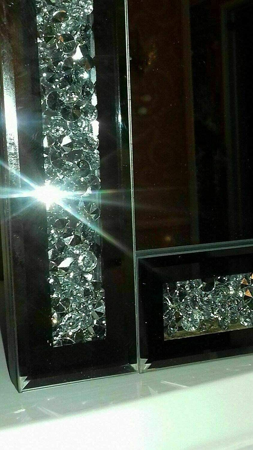 💥SALE💥Large Crushed Diamond Jewel Framed Silver Bordered Wall-Mounted Mirror 40x60cm