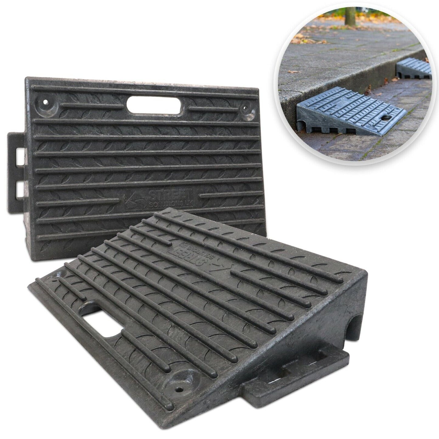 2 Pcs Heavy Duty Rubber Kerb Ramps, Cars, Bikes, Threshold Access Ramp - Brand New