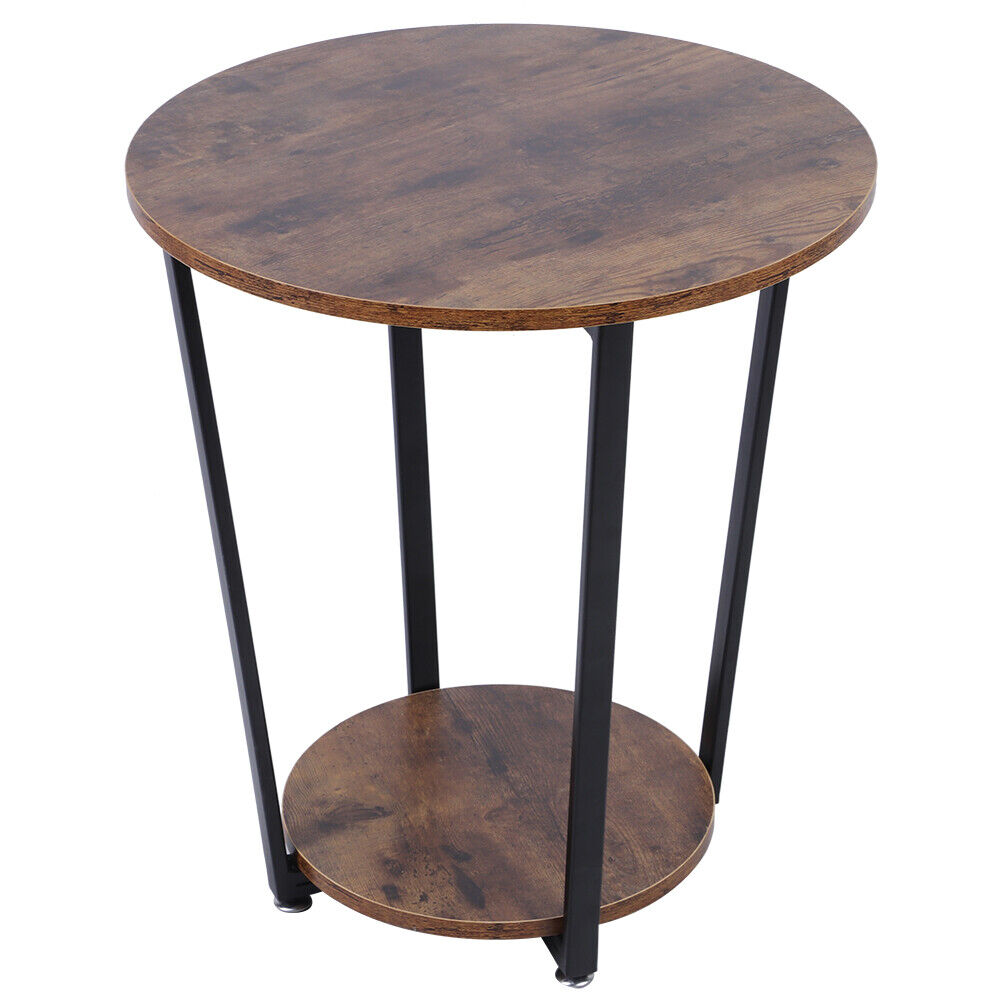 2 Tier Industrial Vintage Coffee Small Round Metal Sofa Side End Table Tray