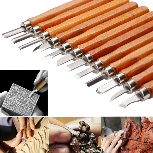 12 Pcs DIY Wood Carving Hand Chisel Tool Set Professional Woodworking Gouges UK