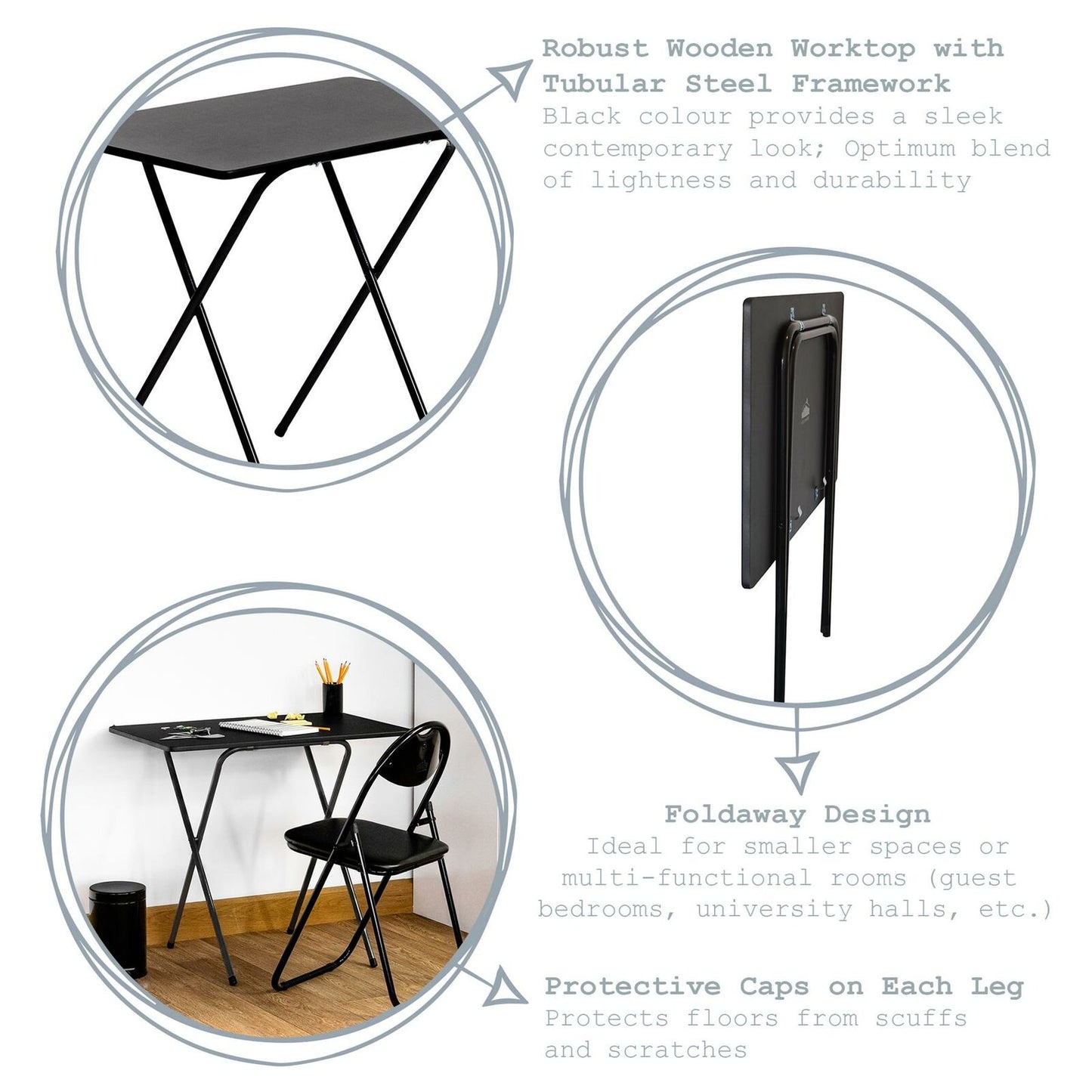 Folding Laptop Desk PC Home Office University Wood Study Student Table - Black 5055415997679