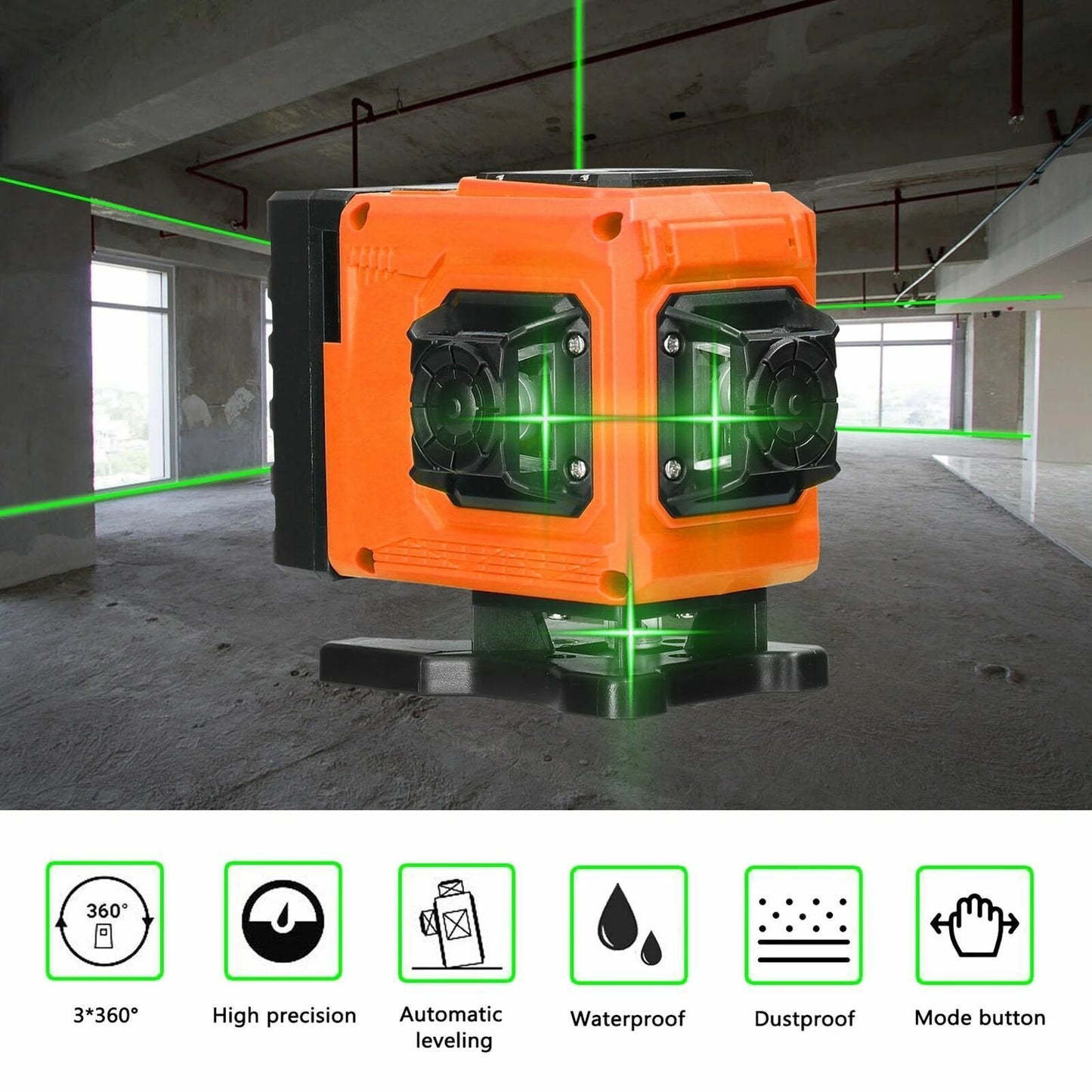 4D16 Lines Self-Leveling Cross Line Laser Level with LCD Screen & Tripod Stand