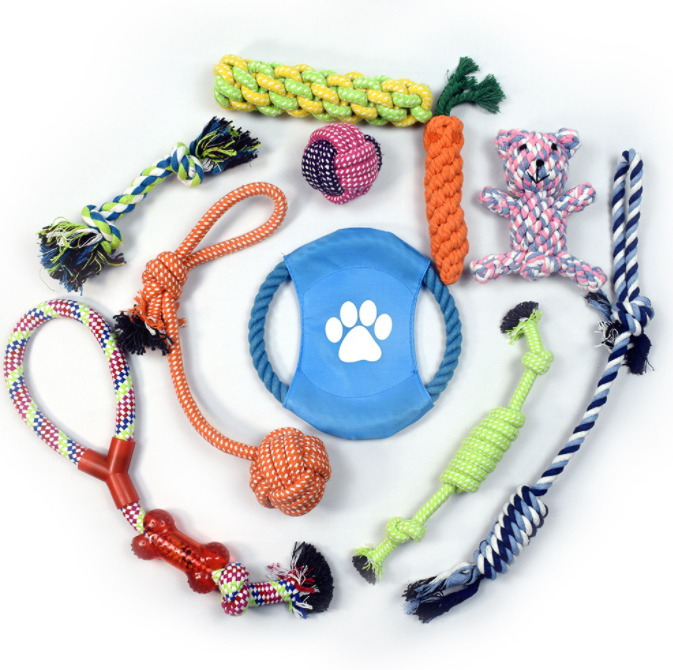 10 Pcs Dog Rope Toys Set Tough Strong Chew Knot Toys Puppy Bear Cotton Pet Toys
