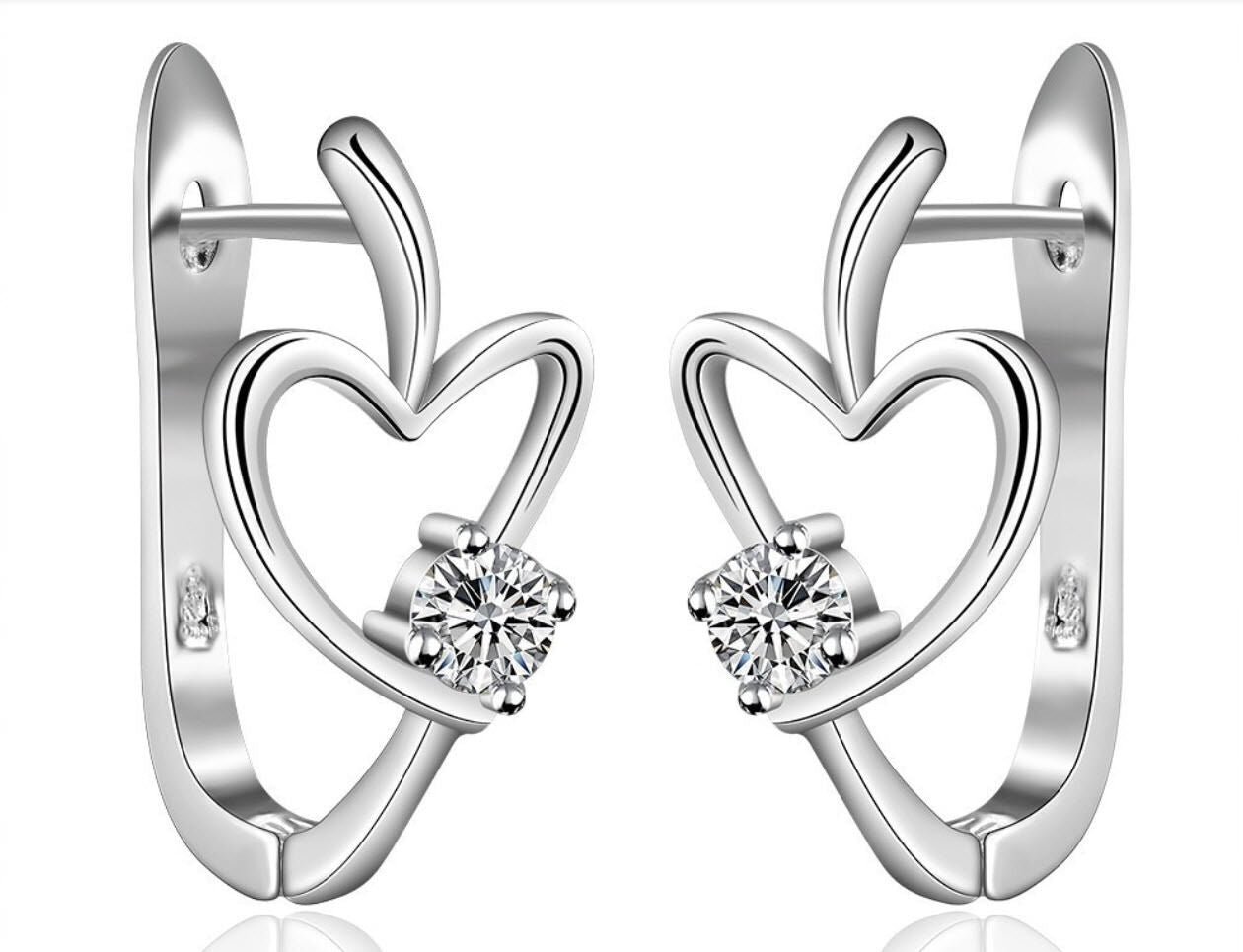 925 Sterling Silver Heart Hoop Earrings Crystal Ladies Girls Gift Bag UK FREE SHIPPING