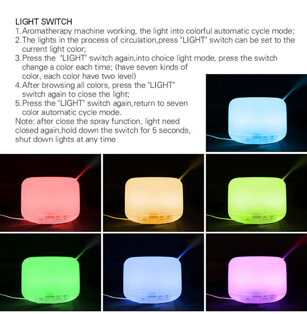 Essential Aroma LED Oil Diffuser Ultrasonic Aromatherapy Air Humidifier Purifier