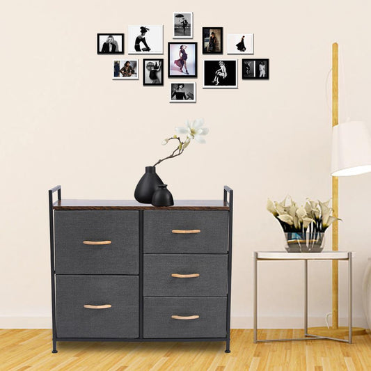 💥SALE💥Fabric Chest of Drawers, Bedroom Storage Organizer Unit w/ 5 Drawers Metal Frame