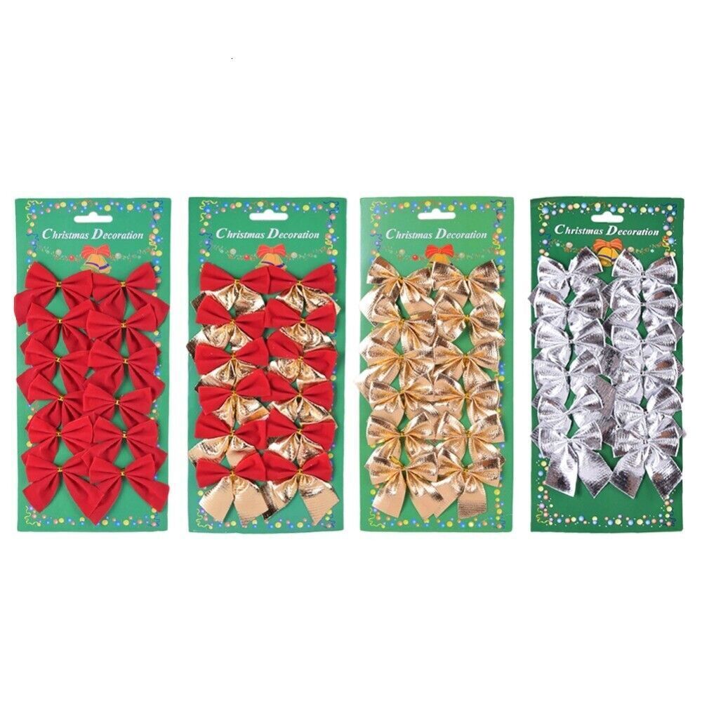 12 Pcs Christmas Tree Decoration Glittered Bow Gift
