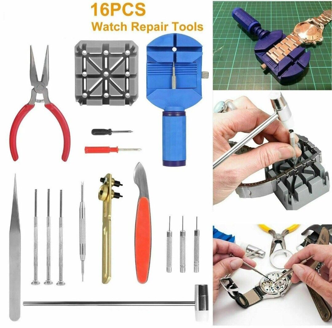 16pcs Watch Repair Set Tool Kit To Fix Battery Wrist Strap Adjust Pin Back Open FREE SHIPPING