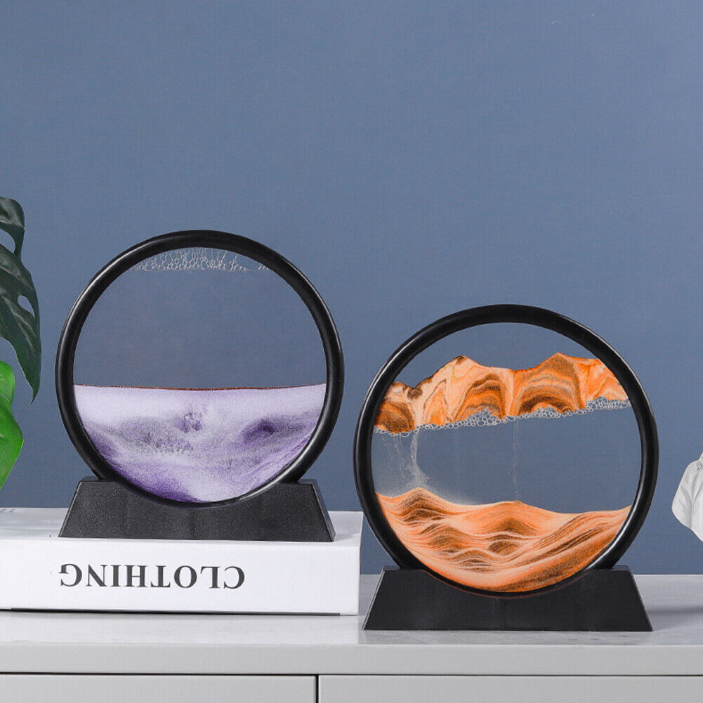 Moving Sand Art Picture 7in Round Glass 3d Quicksand Painting In Motion Display