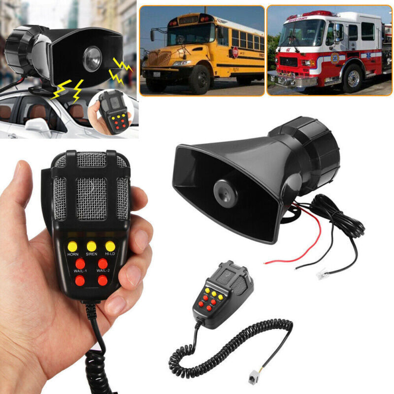 12V 7 Tone Sound Car Police Siren Horn Megaphone With Mic PA Speaker System