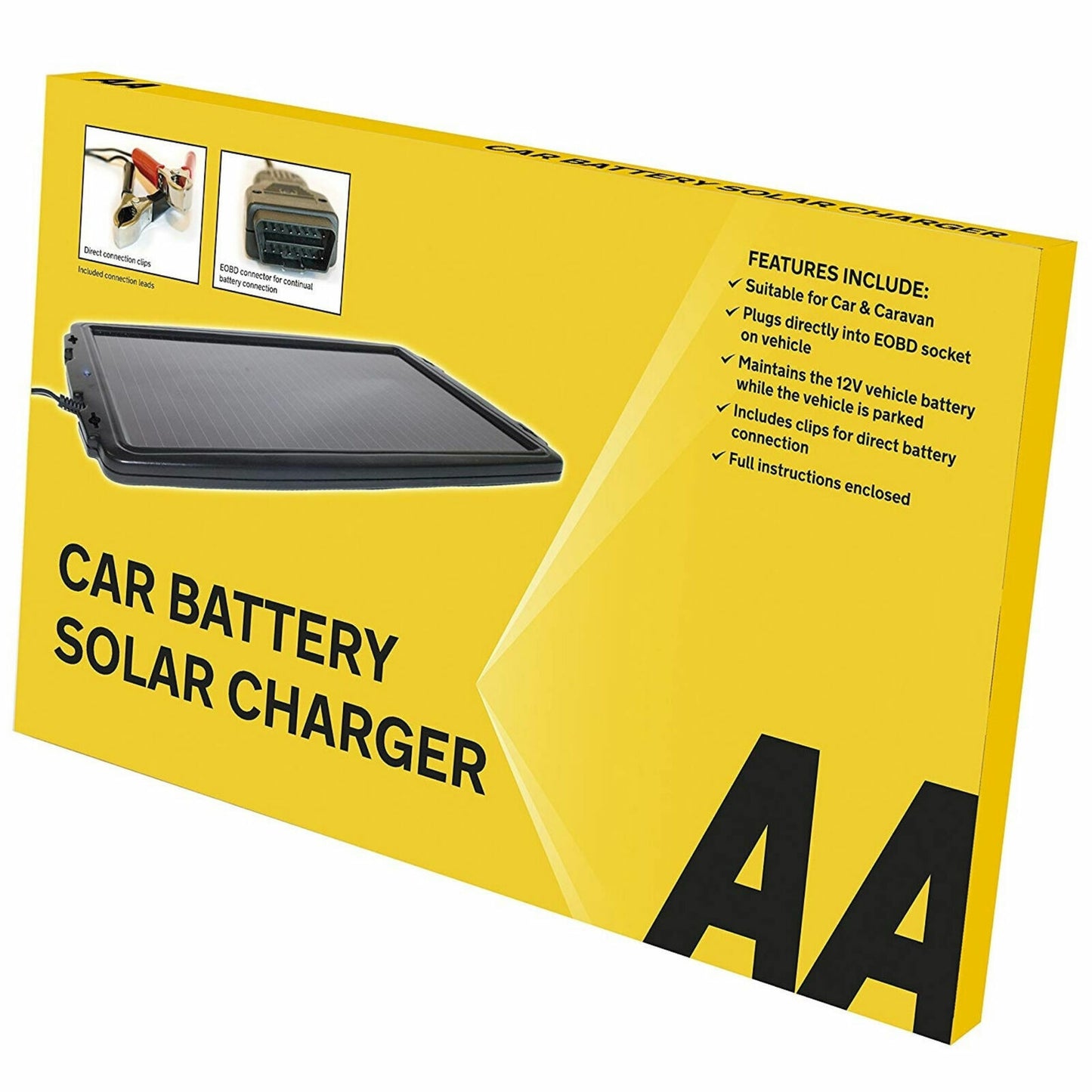 AA 12V Solar Powered Panel Car Caravan Battery EOBD Trickle Charger Maintainer