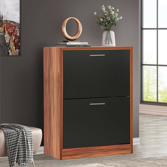 Shoe Rack Storage Cabinet Wooden Stand Cupboard Unit 2 Drawer Organizer