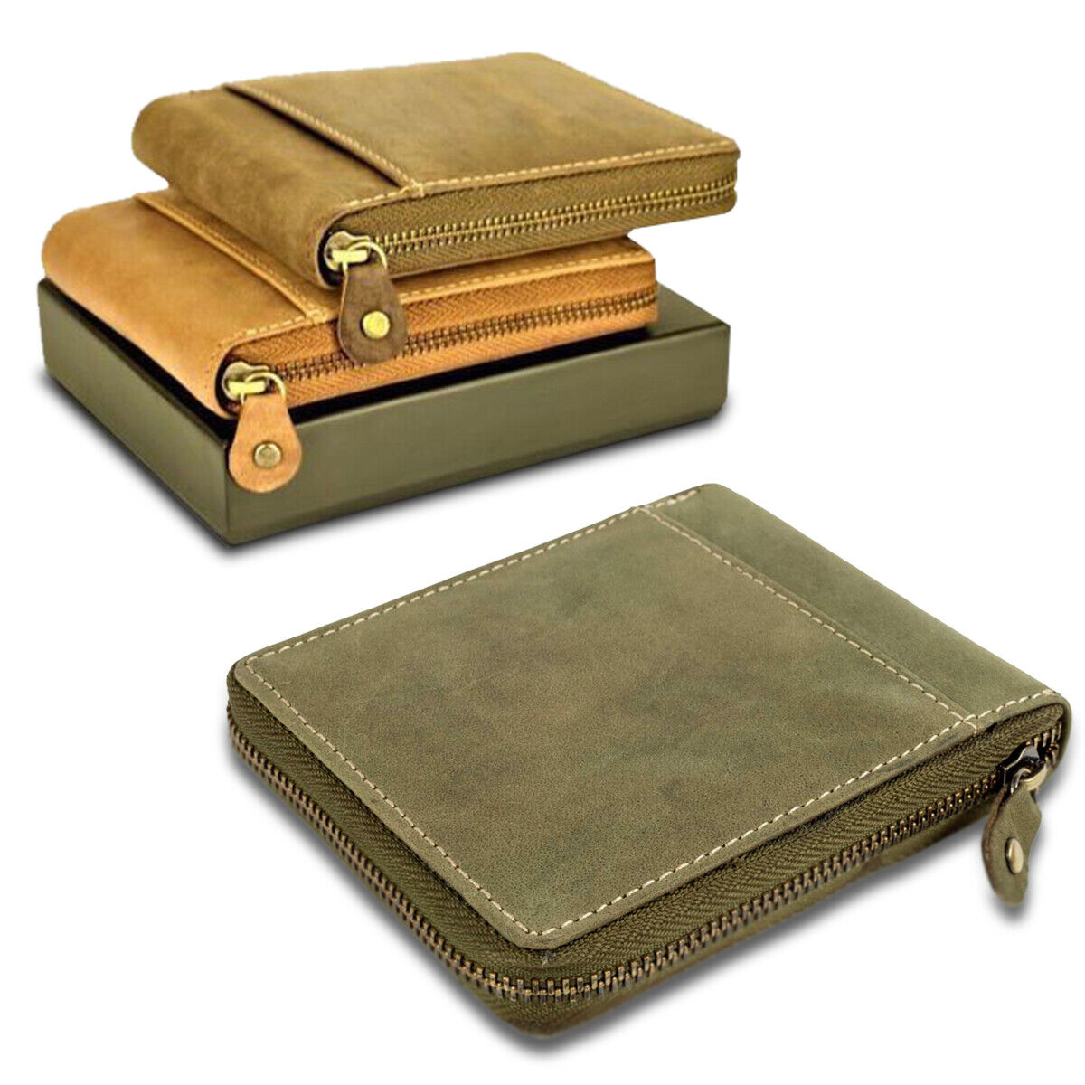 Genuine 100% Leather Wallet RFID Blocking Credit ID Card Holder Zip Closure UK