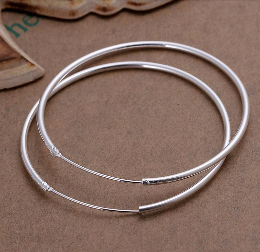 925 Sterling Silver Hoop Earrings Large Hooped Sleeper 50mm 5cm Ladies UK FREE SHIPPING