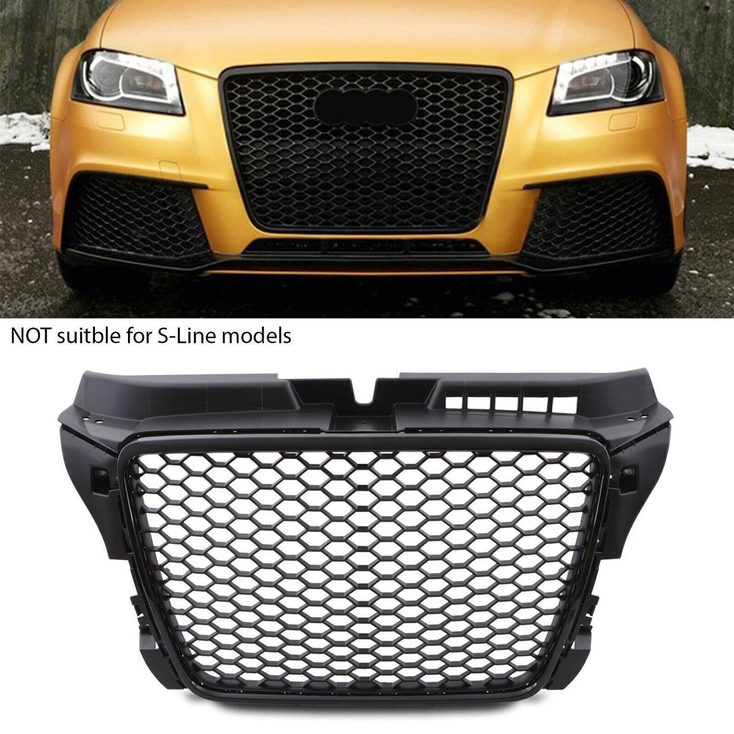 RS STYLE BLACK DEBADGED BADGELESS SPORT MESH GRILL GRILLE FOR AUDI A3 8P 09-11
