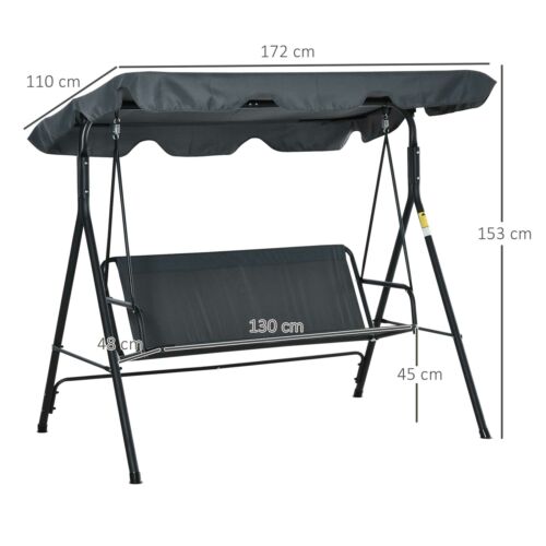 Outsunny Hammock Swing Chair 3-Seater Patio Bench Garden Dark Grey Outdoor