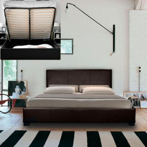 4FT6in Double Size Modern Pia Ottoman Gas Lift Storage Faux Leather Bed - Black