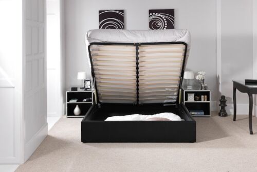 4FT6in Double Size Modern Pia Ottoman Gas Lift Storage Faux Leather Bed - Black