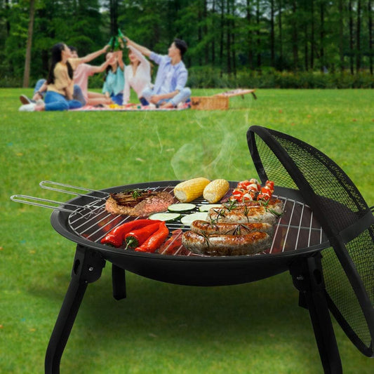 Folding Fire Bowl with Grill Poker and Waterproof Cover Portable Patio Heater for BBQ Camping