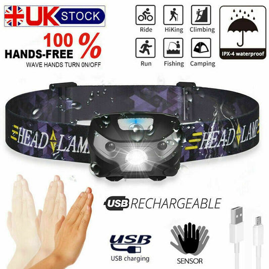 Super Bright Waterproof Head Torch Headlight LED CREE USB Rechargeable Headlamp