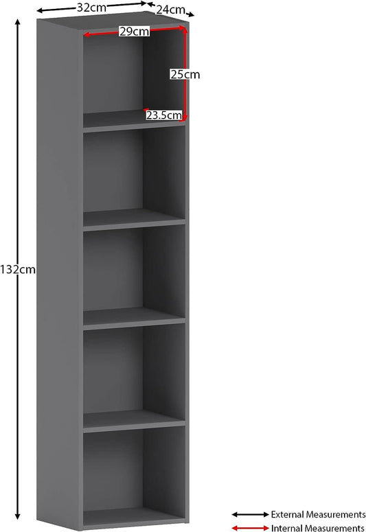 5 Tier Cube Bookcase, Grey Wooden Shelving Display Storage