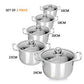 5PC Stainless Steel Cookware Casserole Stockpot Pans Set With Glass Lids Kitchen