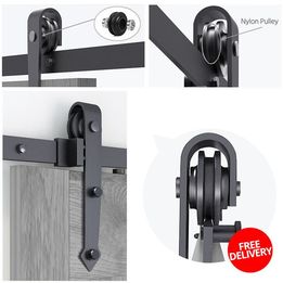 Sliding Door Track Barn Door Hardware Set Kit Modern Style Single Door Black 6 FT