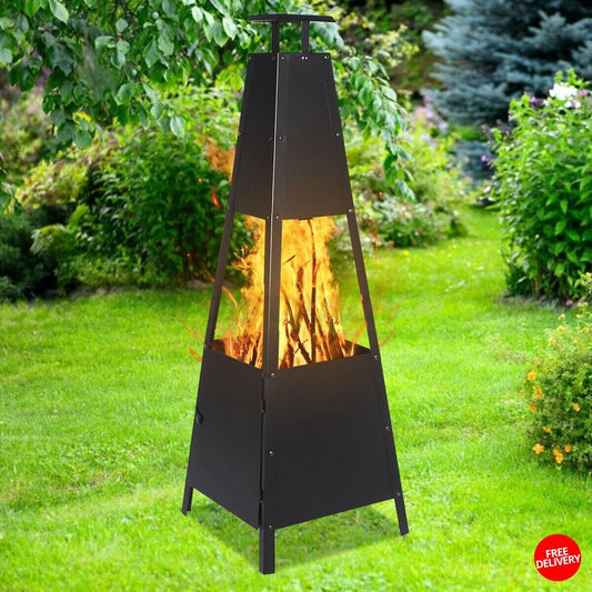 Metal Pyramid Chiminea Large Fire Pit Heater Outdoor Patio Black Wood Burn