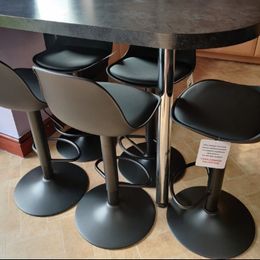 Set of 2 Bar Stools Black Soft Leatherette PU Seat Solid Adjustable Gas Lift Frame