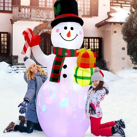 7FT Christmas Inflatable Snowman, Santa-Cute Snowman with Rotating LED Lights