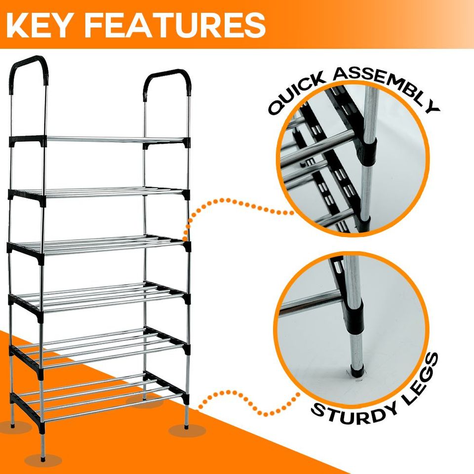 6 TIER SHOE RACK STAND COMPACT SPACE SAVING STORAGE ORGANISER SHELF FREE SHIPPING