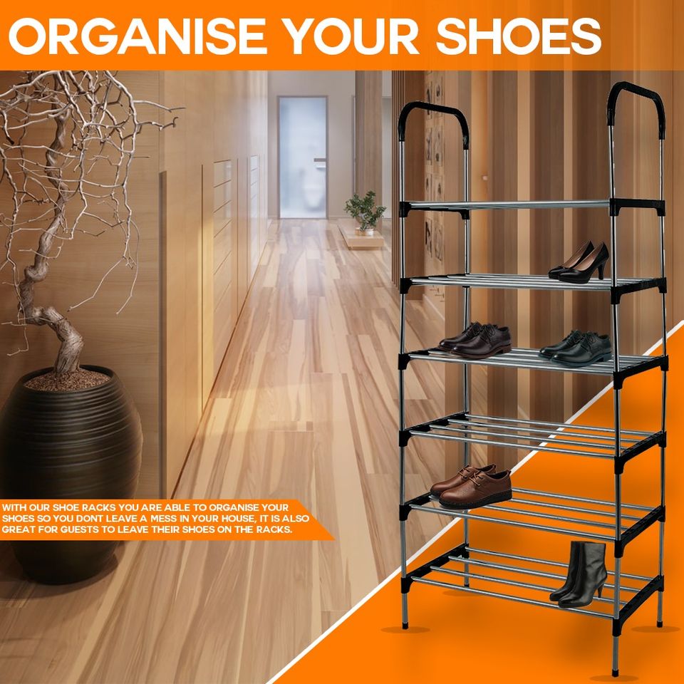 6 TIER SHOE RACK STAND COMPACT SPACE SAVING STORAGE ORGANISER SHELF FREE SHIPPING