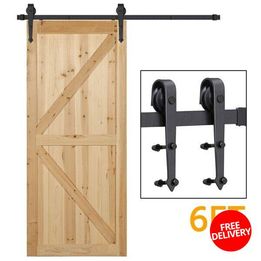Sliding Door Track Barn Door Hardware Set Kit Modern Style Single Door Black 6 FT