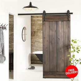 Sliding Door Track Barn Door Hardware Set Kit Modern Style Single Door Black 6 FT