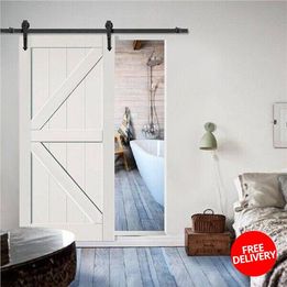 Sliding Door Track Barn Door Hardware Set Kit Modern Style Single Door Black 6 FT
