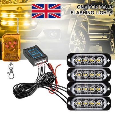 4x 4 LED Amber Recovery Strobe Flashing Grille Lightbar Lamp Truck Beacon Light