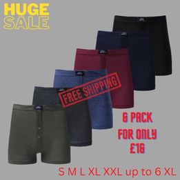 6 Pairs Men's Plain Boxer Shorts Underwear, Classic Cotton Rich Boxers S M L XL