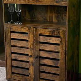 Bathroom Cabinet, Storage Cupboard Rustic Chic Style with Louvred Doors Adjustable Shelf