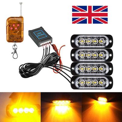 4x 4 LED Amber Recovery Strobe Flashing Grille Lightbar Lamp Truck Beacon Light