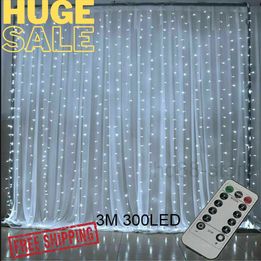 300 LED Curtain Fairy Lights String Indoor/Outdoor Backdrop Wedding Party White