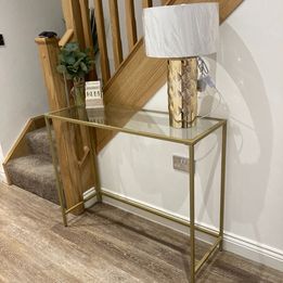 NEW! Console Table Tempered Glass Table, Modern Sofa or Entryway Table Metal Frame