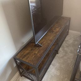NEW TV Stand TV Table for TV up 60" with Shelves, Steel Frame, Rustic