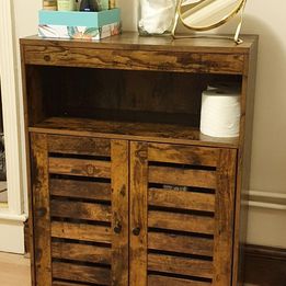 Bathroom Cabinet, Storage Cupboard Rustic Chic Style with Louvred Doors Adjustable Shelf