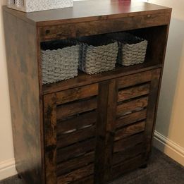 Bathroom Cabinet, Storage Cupboard Rustic Chic Style with Louvred Doors Adjustable Shelf